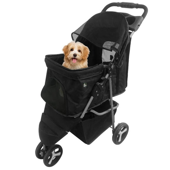 CZMDZH 3 Wheels Pet Stroller Foldable Dog Stroller Cart Cat Carrier w/Cup Holder for Travel,City Walk,Park Trip