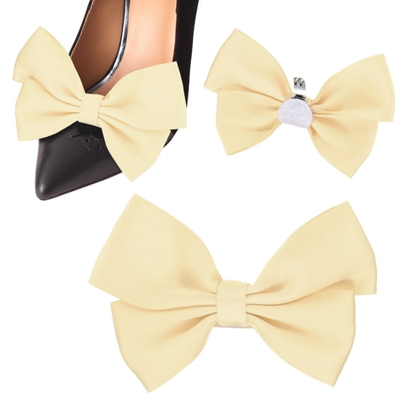Uxcell 2-Pack Bow Shoe Clips, Satin Elegant Detachable Shoe Buckle Bridal Bow Heels Accessories [Beige]