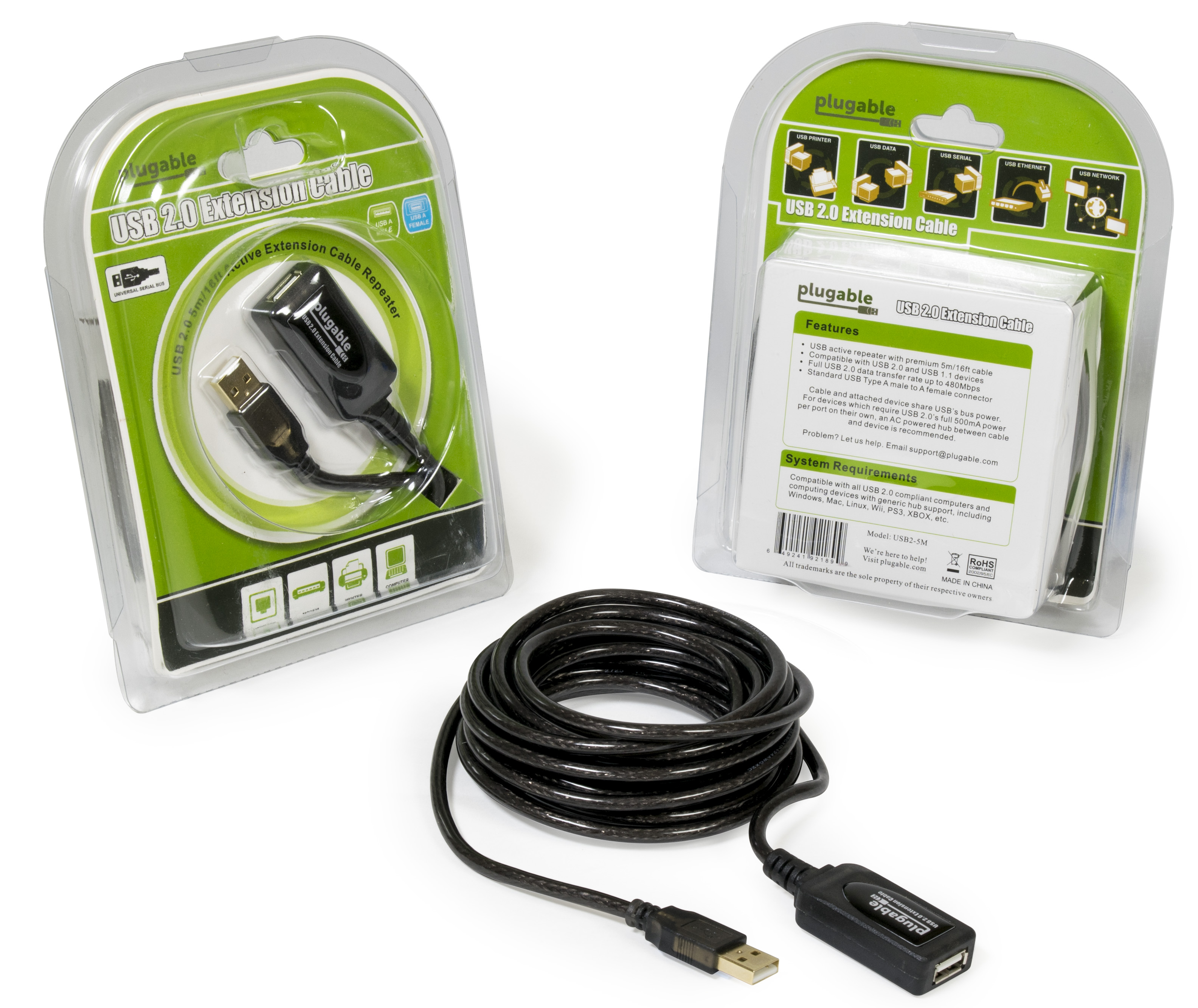 Plugable 5 Meter (16 Foot) USB 2.0 Active Extension Cable Type A Male to A Female - image 2 of 3