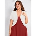 thumbnail image 5 of SHOWMALL Women's Plus Short Sleeve Bolero Shrug for Dresses Cropped Cardigan Open Front Summer Shoulder Cover Up White 5X, 5 of 7