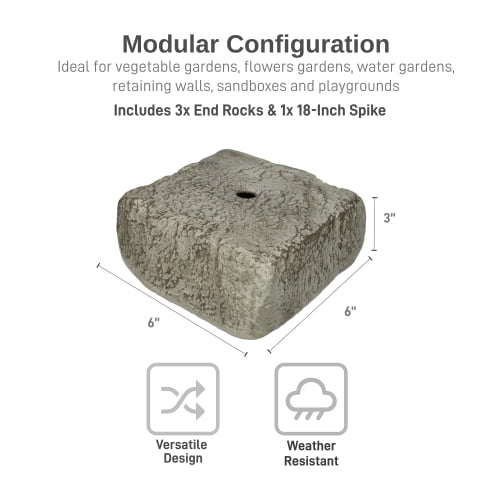 RTS Home Accents Rock Lock Raised Garden Bed End Rock Pack (3x End Rocks and 1x 18-inch Spike)