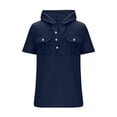 thumbnail image 3 of Mens Summer Button Hoodie Cotton Linen Short Sleeve Hooded Sweatshirt Casual Plain Regular Fit Outdoor Workout Muscle Tank Tops with Pocket, 3 of 5