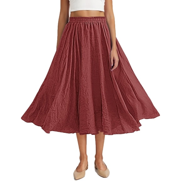 Llgiddwo Skirts for Women Midi Length Elastic Waist A-Line Skirt Summer Casual Beach Vacation Clothes for Women