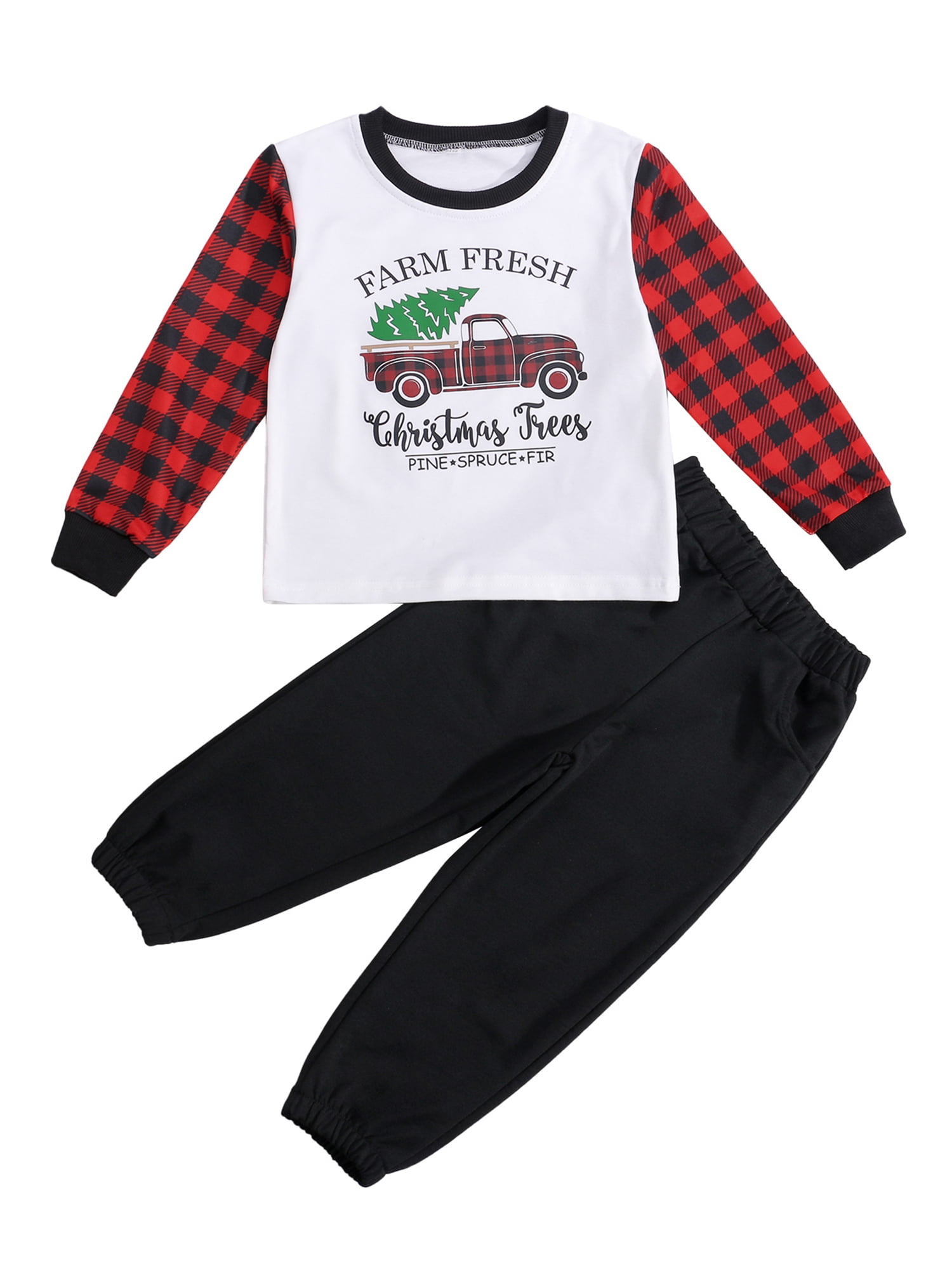 FOCUSNORM Kids Cartoon Car Print O-Neck Long Sleeve Tops+ Solid Color Long Pants