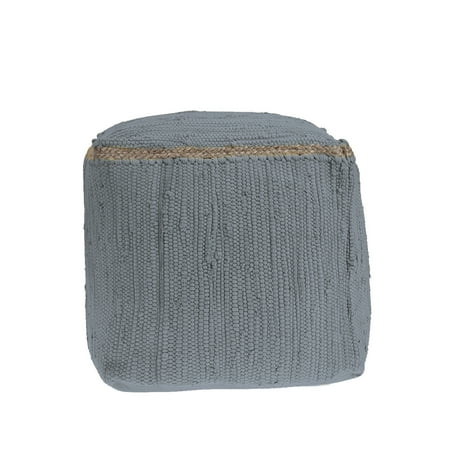 LR Home Square Gray Braided Cotton and Jute Pouf Ottoman  18  H x 18  W