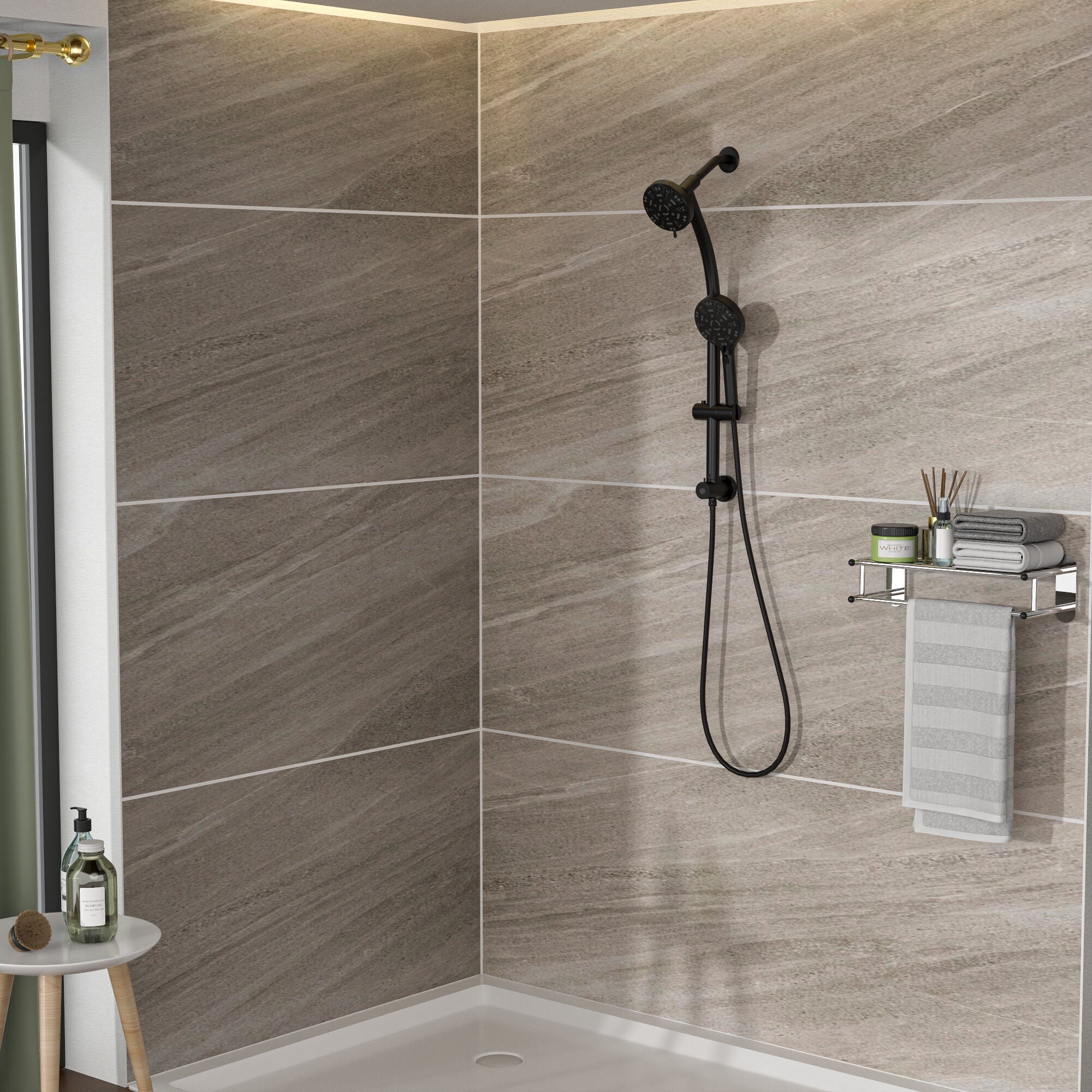 Freestanding Bathtub Faucet, Multi Function Dual Shower Head - Shower System with 4.7" Rain Showerhead, 8-Function Hand Shower, Adjustable Slide Bar,Matte Black, Matte Black Freestanding Tub Filler