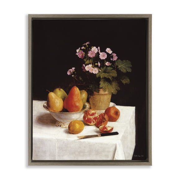 Stupell Industries French Country Fruit & Bouquet Still Life Brown Floating Frame Canvas Art, 25 x 31, by Stellar Design Studio