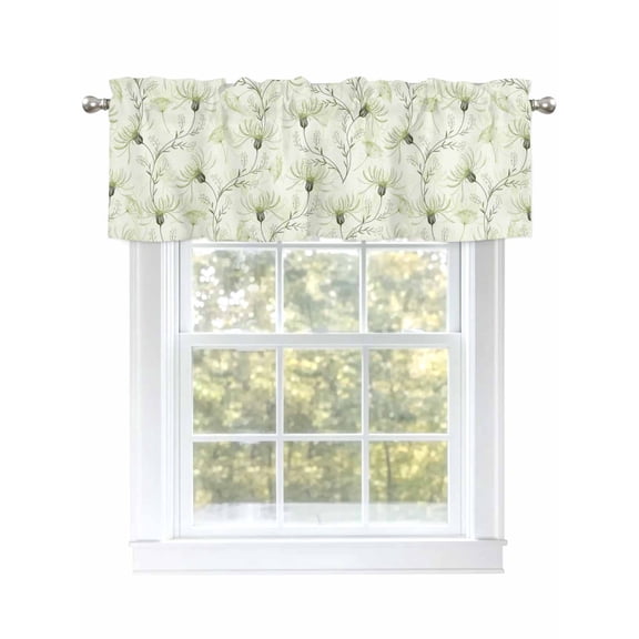 Sage Green Flower Valances for Windows, Rod Pocket Kitchen Valance Curtains - Soft & Washable Small Window Treatment for Living Room, Bathroom, Floral Leaves Branch 54x18inch, 1 Panel