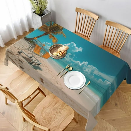 

Table Cloth Rectangle Table Shopping Cart On Tropical Beach Tablecloth 60 x 90 Inch Wrinkle Resistant Decorative Fabric Table Cover for Dining Party Indoor Outdoor