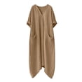 thumbnail image 5 of Roncen Cotton Linen Dresses for Women Summer Casual V Neck 3/4 Sleeve Maxi Dress Fashion Asymmetrical Bottom with Pockets, 5 of 7