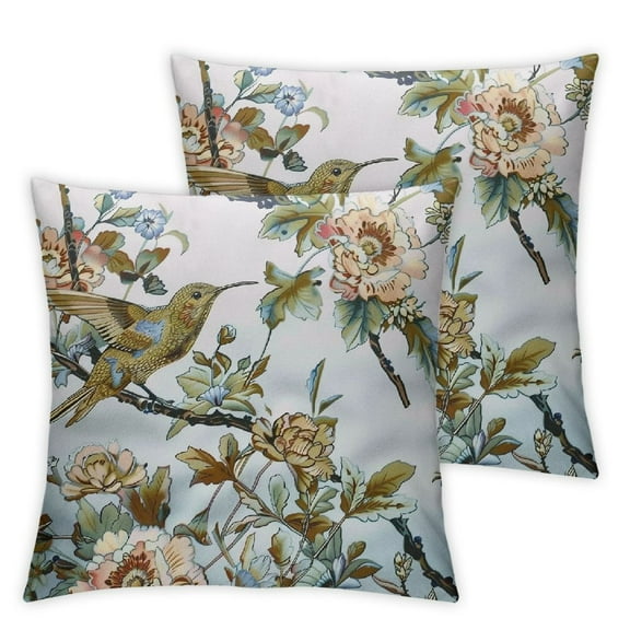 Acheng Throw Pillow Covers Modern Farmhouse Nautical Pillow Covers with Soft Chenille Decorative for Couch Bed Living Room Outdoor Flowers and Birds,Set of 2 White(Two Side print) 12x12in