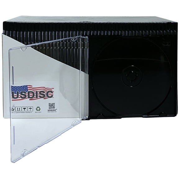 USDISC CD Jewel Cases Slimline 5.2mm, Single 1 Disc, Black, Pack Of 1000