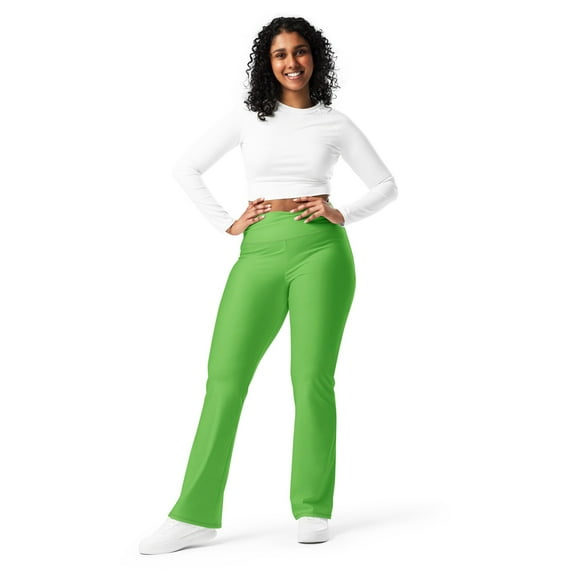 Kelly Green Flare Leggings, Green Flare Leggings