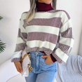 thumbnail image 2 of Vedolay Pullover Sweaters for Women Cropped Striped Sweaters Oversized Long Sleeve Crew Neck Crop Tops,Red L, 2 of 5