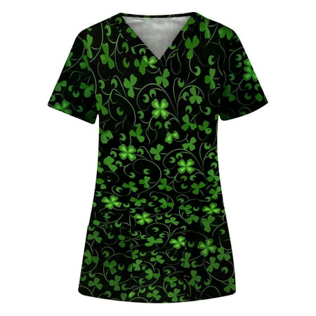 

Kayannuo Print Nursing Uniforms Scrub for Women Clearance Women s Fashion St. Patrick s Day Printed V-neck Short Sleeve Pocket Workwear Top