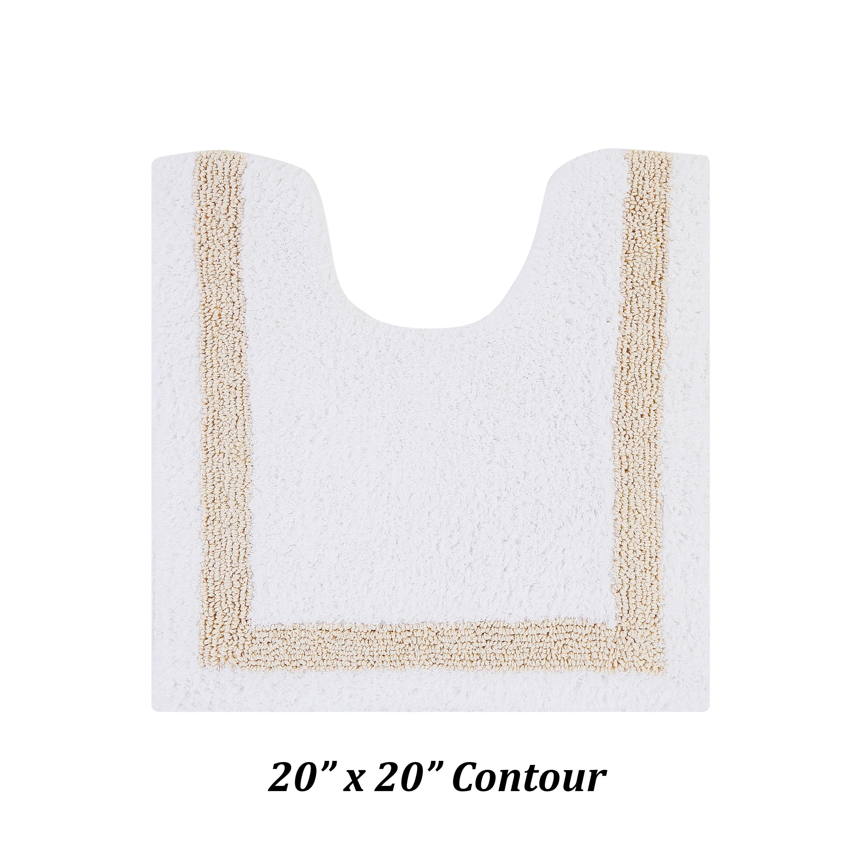 Better Trends 5 Piece Bathroom Rugs Set 100% Cotton Bath Rug Soft, Water Absorbent, Reversible, Machine Washable for Bathroom Decor Toilet Base Contour, Runner Mat Hotel Collection - White/Sand