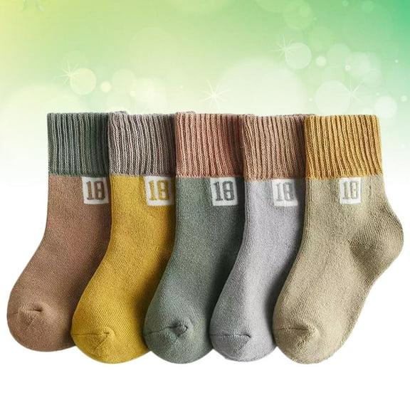 CTIRCHIU 5Pairs Cotton Socks for Kid Durable Non Slip Mid Calf Length Assorted Colors