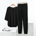 thumbnail image 2 of cfhntfmh Women's Cotton Modal Pajama Sets Long-Sleeve Top and Full-Length Bottom Pajama Set 2 Piece Matching Outfits（Black,X-Large), 2 of 5