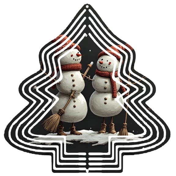 Metal Hanging Christmas Tree Wind Decorations - Festive Garden Spinners with Snowman Design for Yard and Outdoor Decor