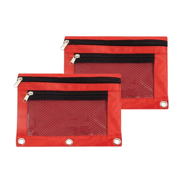 Matoen 2 Pack - Binder Pouch, Oxford Cloth Pencil Pouch 3 Ring Red Pencil Case,Pencil Bags with Zipper