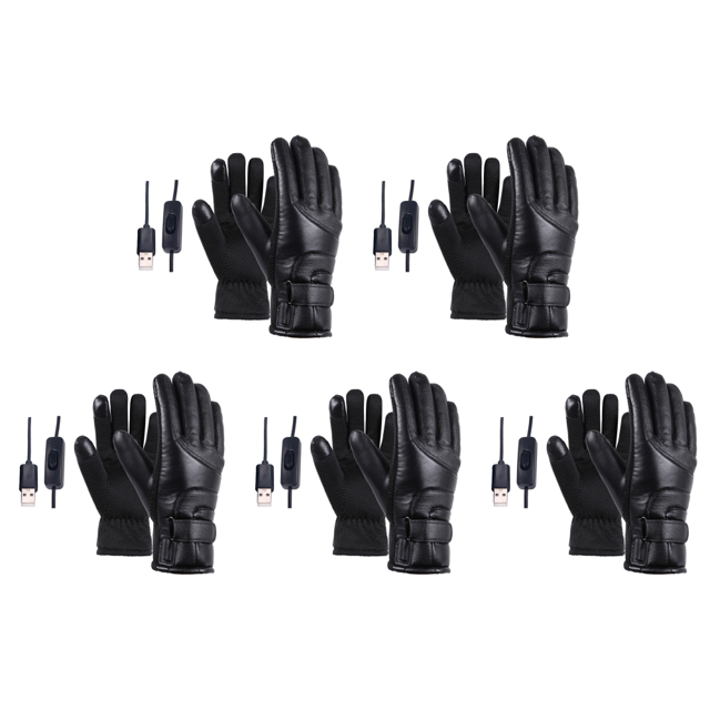Guantes cálidos de invierno ergonómicos, manoplas con dedos completos calentados para ciclismo (negro), 5 uds.