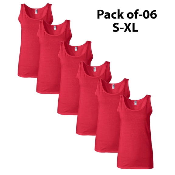 Gildan Softstyle Women’s Tank Top, Ladies Sleeveless Casual Cherry Red Tank, 6 Pack Size-S, 100% Cotton