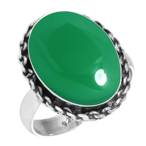925 Silver Ring For Women - Teens Natural Green Onyx Stone Silver Ring Size 9.5 May Birthstone Elegant Silver Ring Size 9.5 Gift For Wife On Easter 925 Silver Jewelry With Gemstone