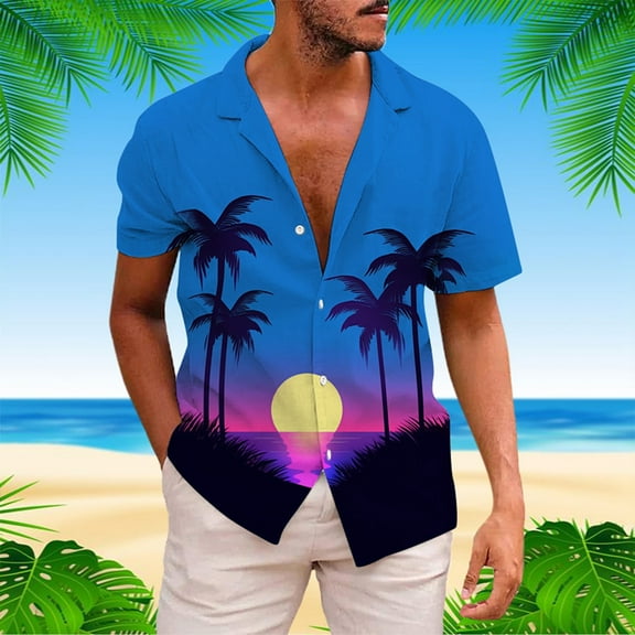 ZZHZGZ Fourth of July Red Dress Shirt Men's Short Sleeve Shirt Summer Casual 3D Printing Hawaii Short Sleeve Shirts Tops Late July 4Xl Mens T-Shirts L