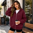 thumbnail image 2 of Hearthz Full Zip Hooded Jacket for Women Solid Color Drop Shoulder Zip Up Hoodie Women Lightweight Fall Winter Warm Women’s Jackets with Pocket Wine M, 2 of 6