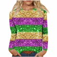 thumbnail image 2 of Aloohaidyvio Mardi Gras Clothing,Womens Crew Neck Mardi Gras T-Shirt Mask Print Party Long Sleeve Tops, Mardi Gras Shirts, 2 of 5