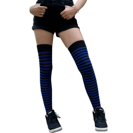 

Black and Blue Striped Cotton Tube Socks for Women