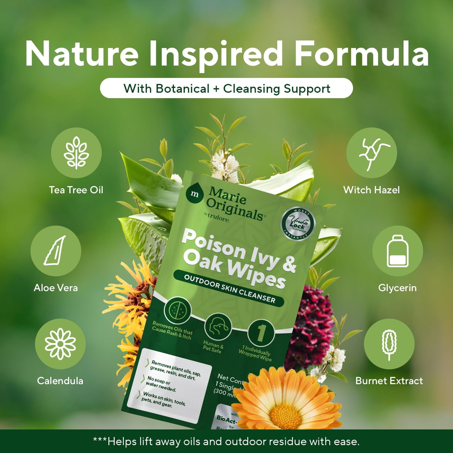 Marie Originals Poison Ivy & Oak Wipes, Outdoor Skin Cleanser for