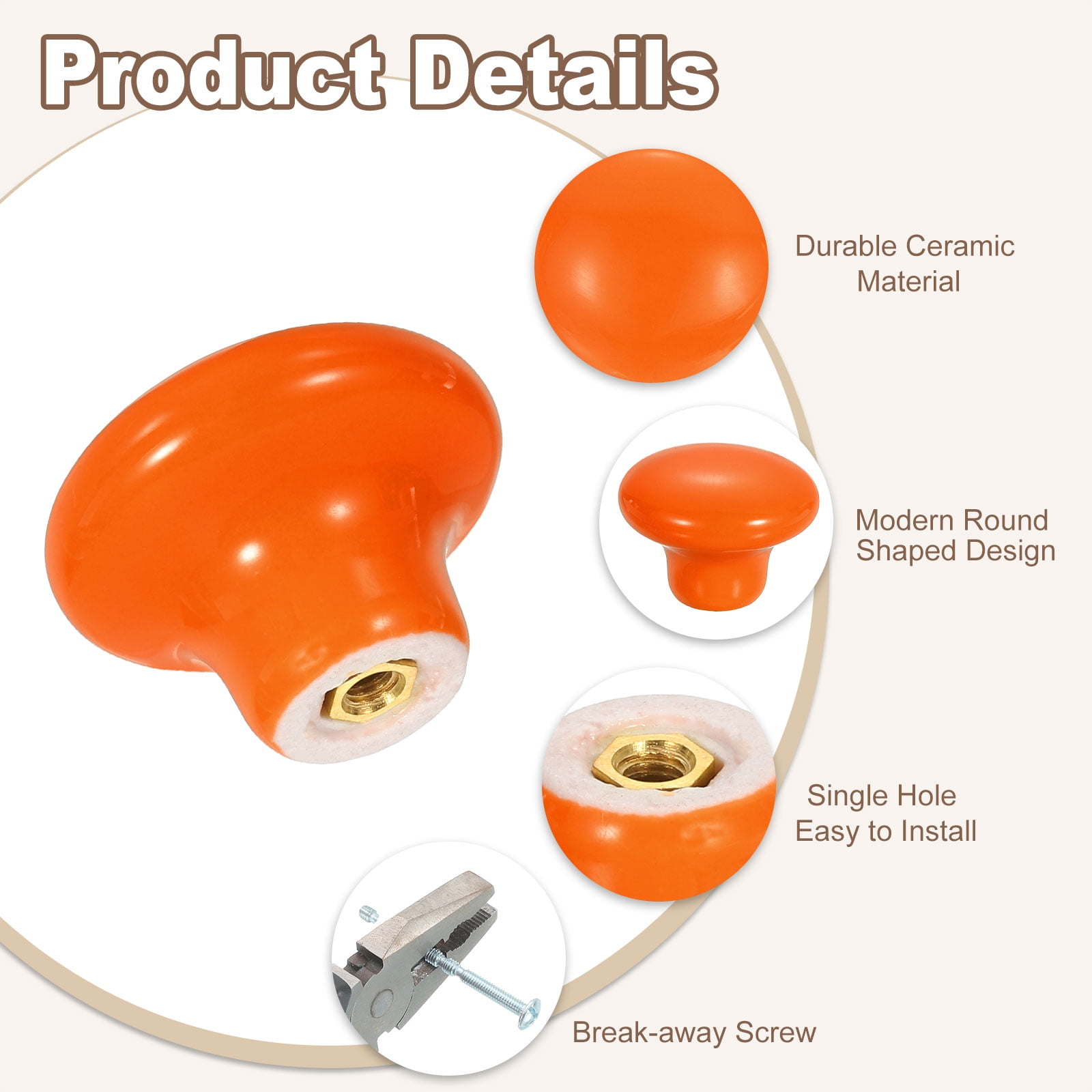 Uxcell 20 Pack Ceramic Cabinet Knobs, 38mm/1.5" Mushroom Round Shaped Drawer Knobs Dresser Knob Pulls Handle with Screws for Wardrobes Bedroom Furniture Closet Cupboard, Orange