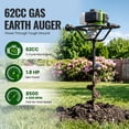 thumbnail image 4 of WORKPRO Gas Powered Earth Auger, 62cc 1600W Post Hole Digger with 4", 6" & 8" Auger Bits, Extension Rods, 2-Cycle Engine for Fence Posts, Tree Planting, Landscaping and Farming, 4 of 12