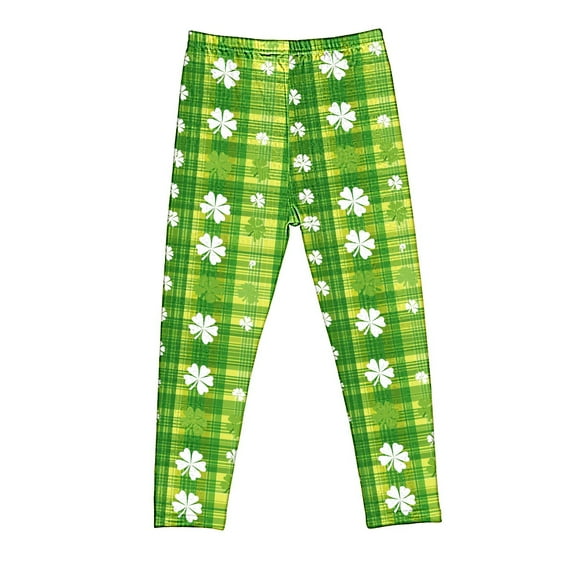Lenpel St Patrick's Day Leggings for Girls High Waist Printed Stretchy Workout Athletic Pants Toddler Footless Tights