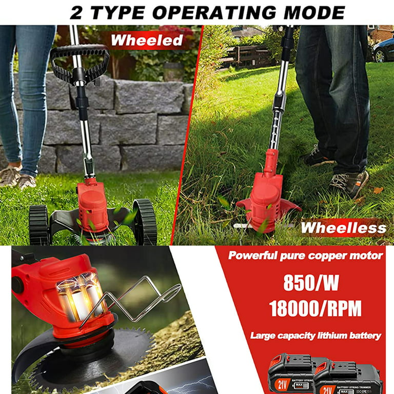 Cordless Weed Eater Grass Trimmer Foldable Weed Eater with Wheels