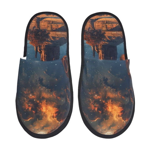 Balery Cowboy Boots Under Starry Sky Pantuflas de Casa de Felpa Silenciosas con Diseño Estampado, Zapatillas Cómodas Antideslizantes de Algodón para Interior-Medium