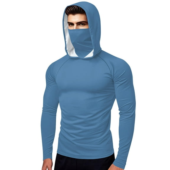 Sun Protection Hoodie for Mens，UPF 50  Long Sleeve Shirts with Mask Front Zipper Rash Guard UV Spf Tee Shirts Athletic Stretch Quick Dry Sun-Protective Clothing Golf Joggers Blouses Summer 2025