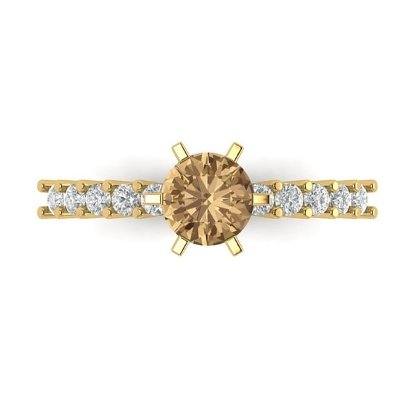 Clara Pucci 14K Yellow Gold 1.05ct Champagne Solitaire with Accents Ring