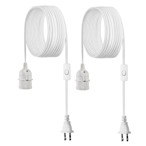 16ft Pendant Lamp Cord with Switch, 2 Pack E26 Socket Extension Cord - Secure, Sturdy & Easy Install for Hanging Lanterns and Lights