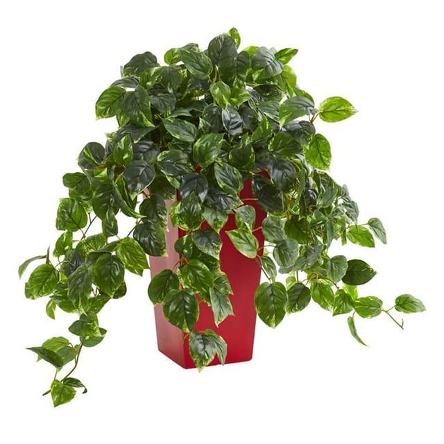 Pothos Artificial Plant in Red Planter UV Resistant - Indoor & Outdoor