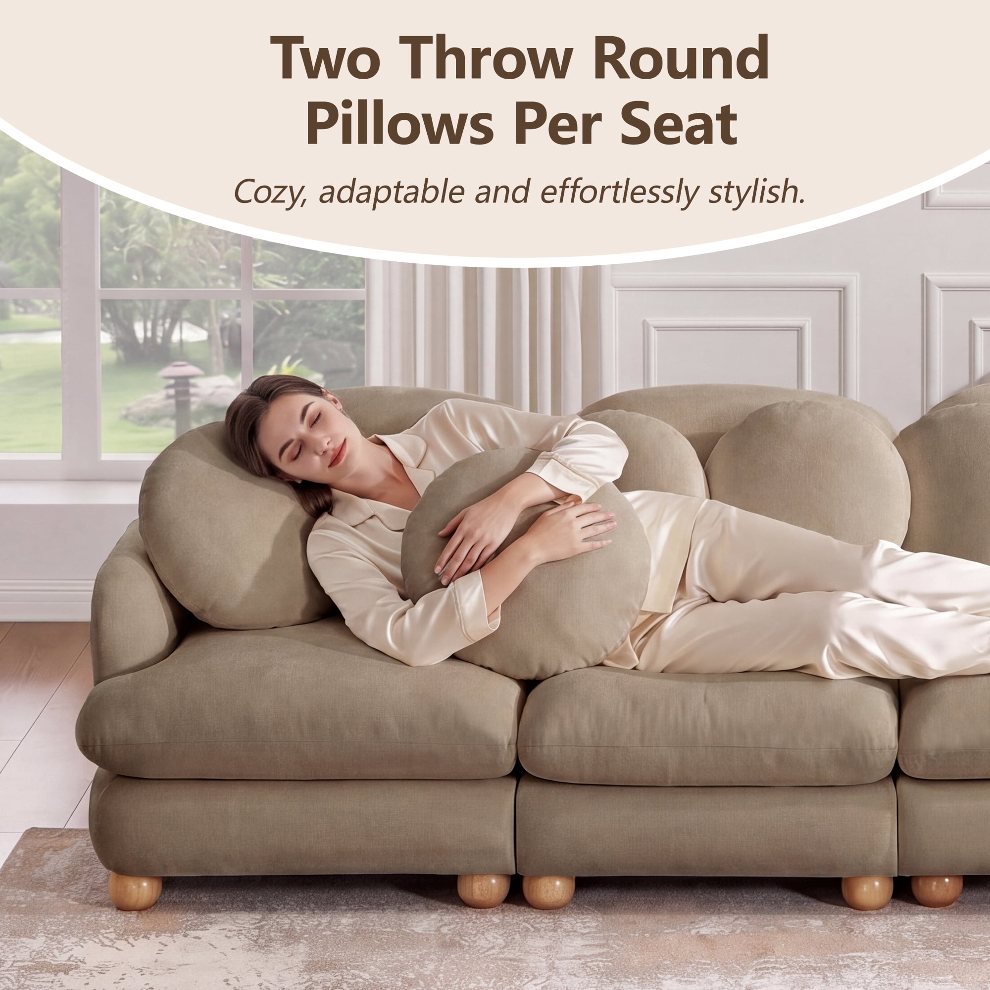 95" U-shaped 5 Seater Chenille Modular Sectional Sofa Couch with 6 Throw Pillows and 2 Ottoman