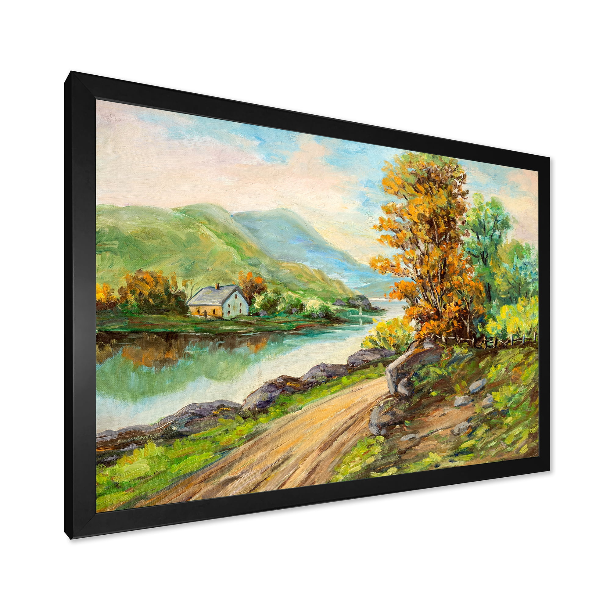 Designart 'The River By The Rural Road' Traditional Framed Art Print