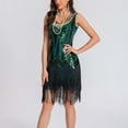 thumbnail image 6 of BLTIBY 2025 Women's 1920s Vintage Sequin Dress Lace V Neck Tassel Glitter Art Deco Flapper Dresses with Sleeveless Green XS, 6 of 9