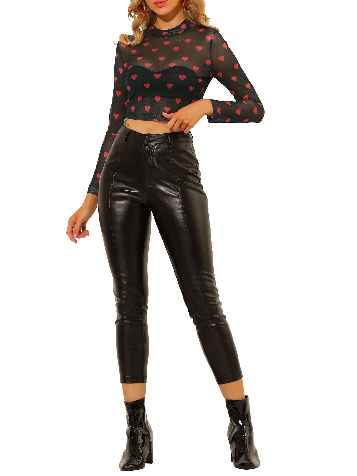 DARING DIVA Women's Semi-Sheer Sexy Crop Top Party Mesh Blouse M Black