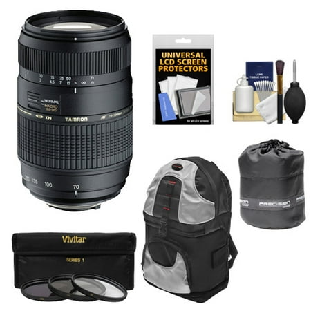 Tamron 70-300mm f/4-5.6 Di LD Macro 1:2 Zoom Lens with Built-in Motor + 3 UV/CPL/ND8 Filters + Sling Backpack + Pouch Kit for Nikon D3200, D3300, D5200, D5300, D7000, D7100 Digital SLR