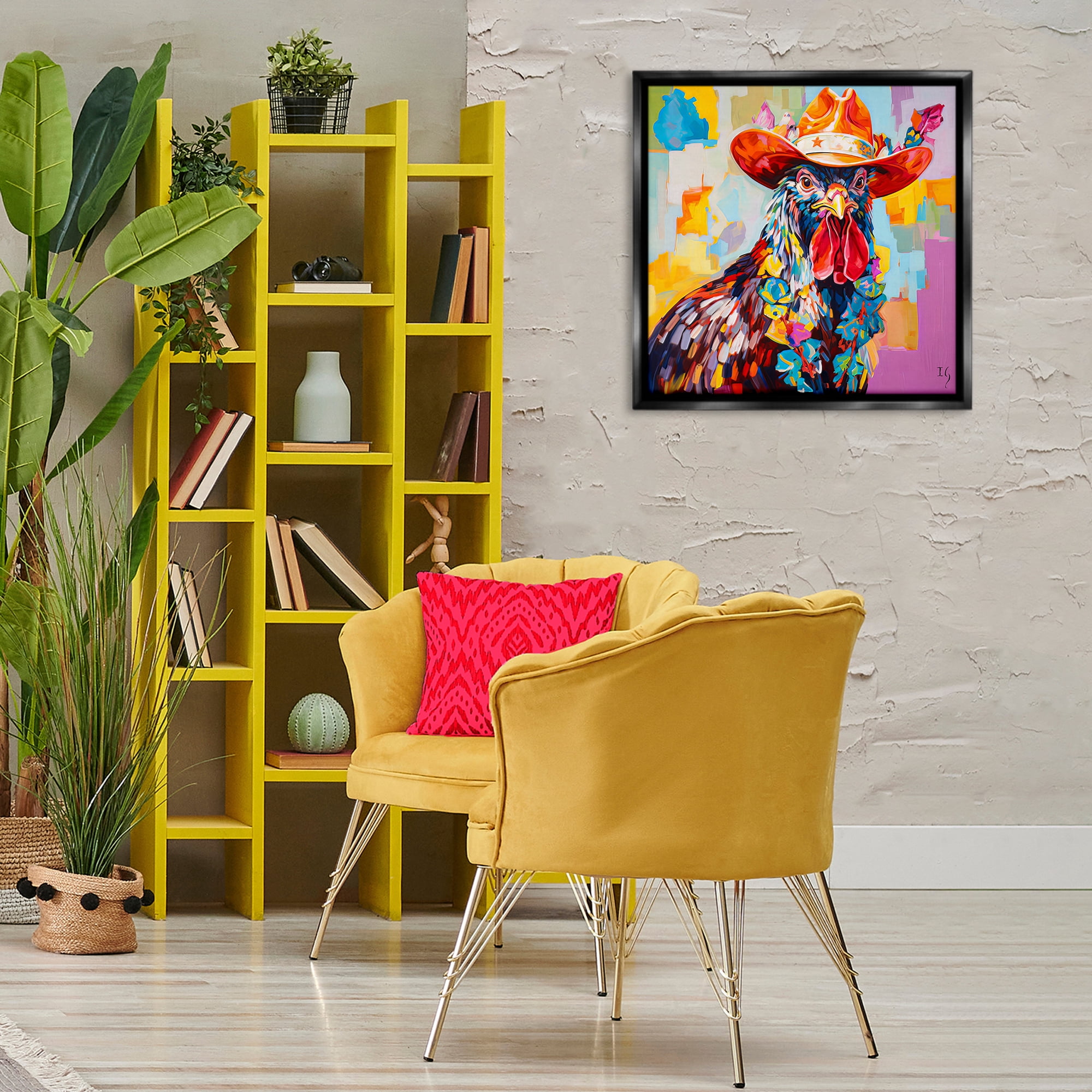 Stupell Industries Modern Cowboy Rooster Animals & Insects Painting Black Floater Framed Canvas Art Print Wall Art, 25 x 25