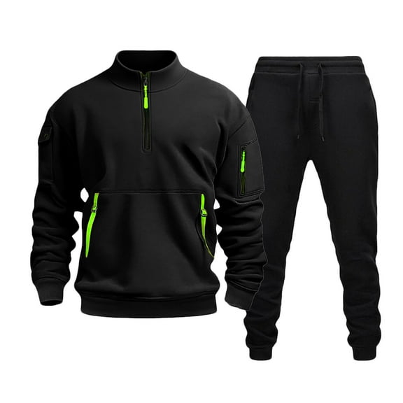 Kakii Men's Tracksuit Quarter Zip Pullover Fleece Two Piece Set Sweatsuits Stand Collar Long Sleeve Sweatshirt