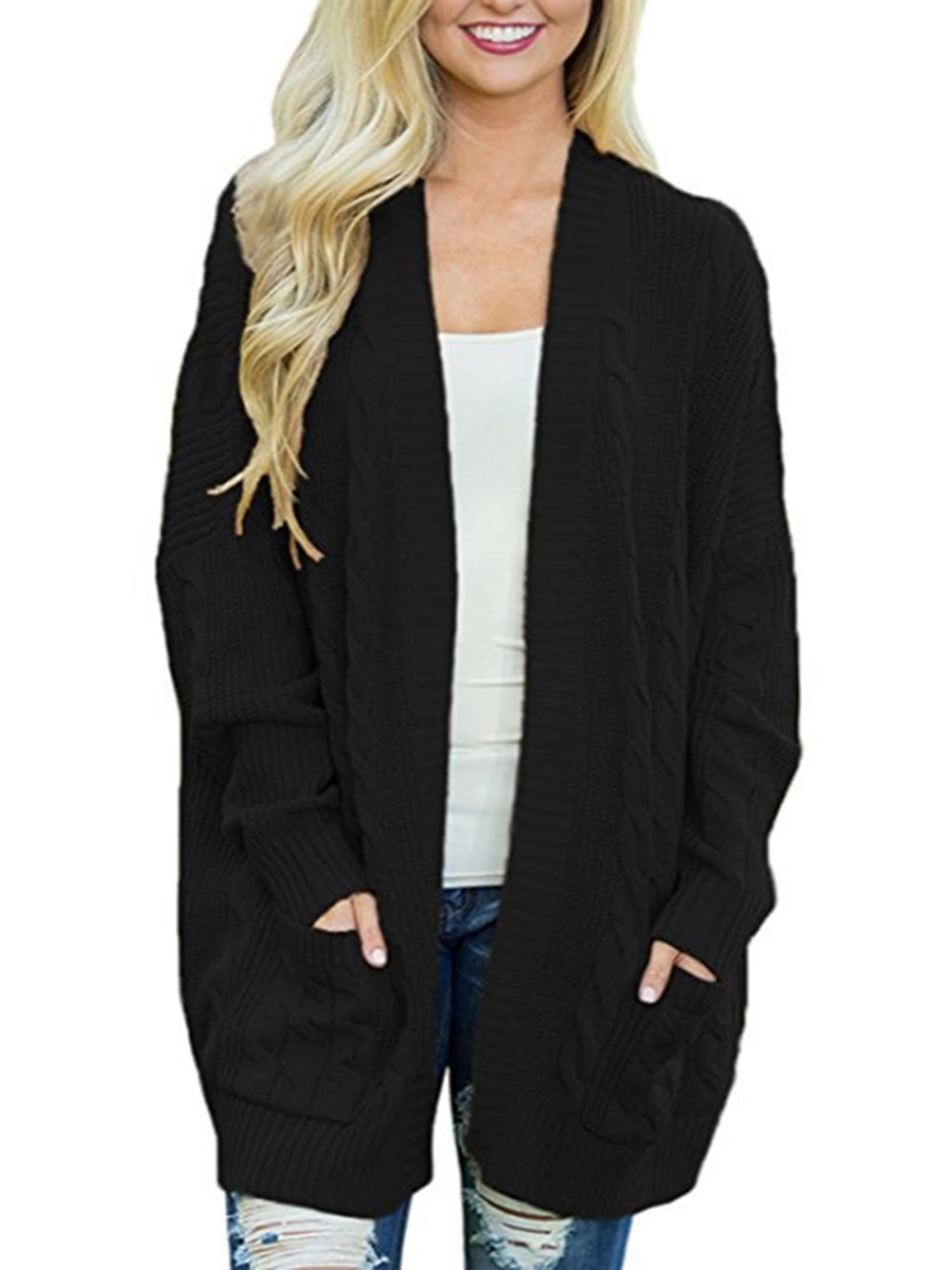 Womens Long Sleeve Oversized Loose Knitted Sweater Jumper Cardigan Outwear Coat 