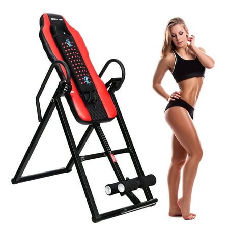 Goplus Heat & Massage Therapeutic Inversion Table Comfort Foam Backrest Fitness
